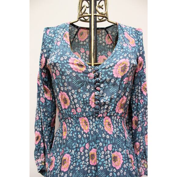 Natalie Martin April Vintage Flowers Indigo Blue Floral Maxi Dress Size XS/S - Picture 2 of 5